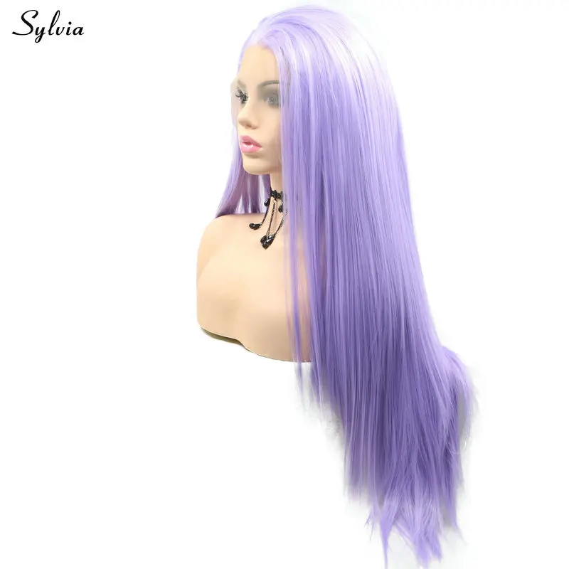Sylvia яркие парики сиреневый фиолетовый парик фронта шнурка Термостойкое волокно синтетический парик из волос натуральные волосы линии Косплей вечерние для женщин
