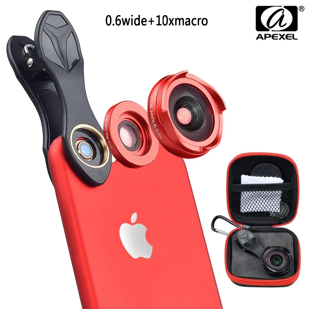 APEXEL 2in1 Optic Mobile Phone lentes 4k HD professional macro wide angle lens For iPhone 6s 7 8