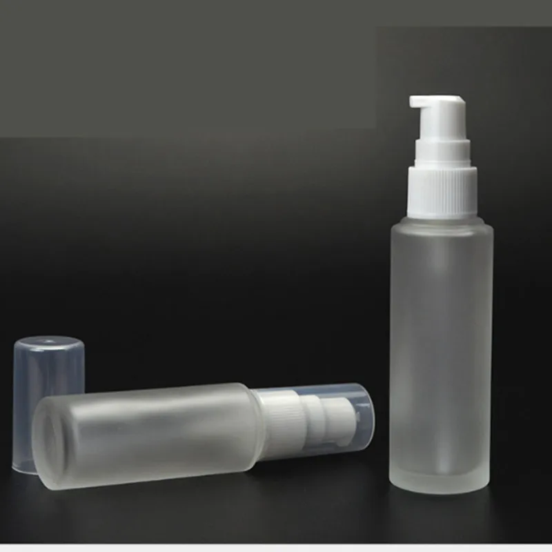 Free shipment 1pcs 30ml 50ml Clear Frosted Matt Glass Cosmetic Bottle