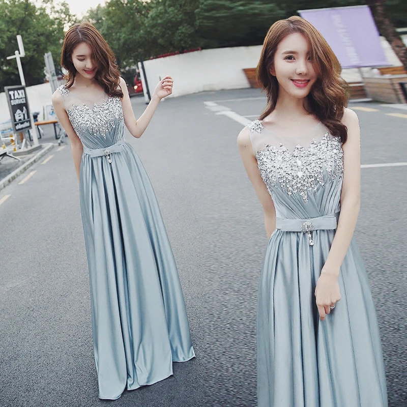 

New sky blue sweet long a line summer lady girl women princess bridesmaid banquet party dress gown