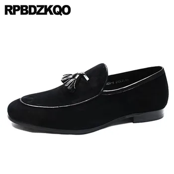 

Suede New Slip On Summer Black Tassel Luxury Blue High Quality British Style Loafers Genuine Leather Men Shoes Italian Solid