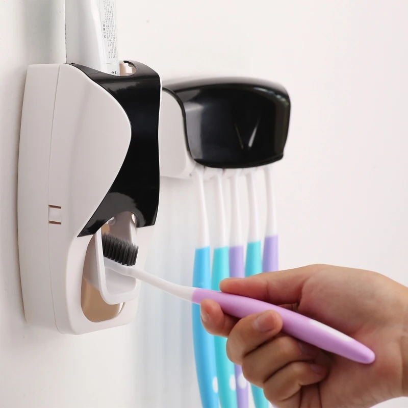 

MeyJig Automatic Plastic Lazy Toothpaste Dispenser Toothbrush Holder Shelves Bathroom Accessories Set Bathroom Organizer