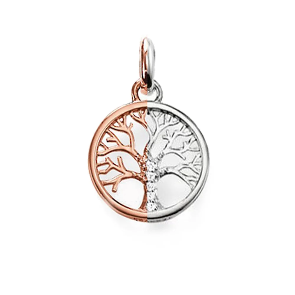 

Rose Gold Color White CZ Hollow Round Disc Tree Pendants, 2018 Trendy Chain Necklace Pendant Tree of Life Jewelry Gift for Women