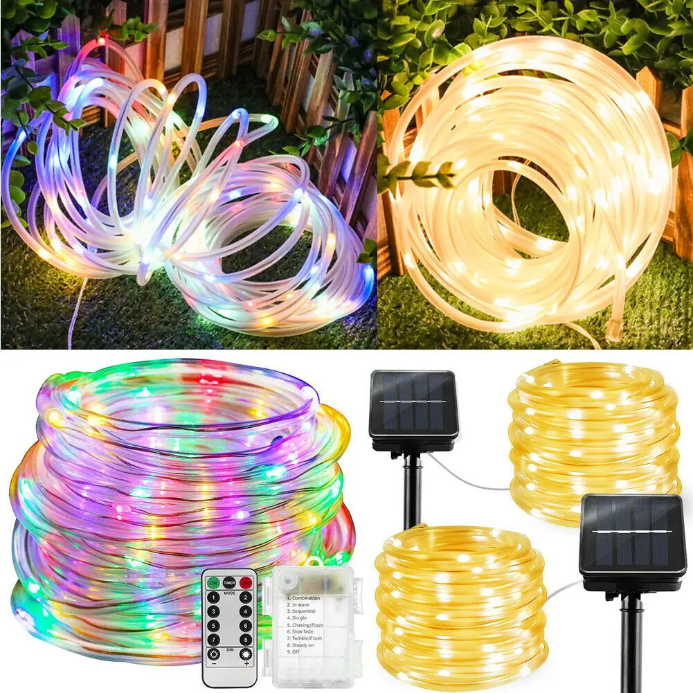 

100 LEDS 33FT Solar Rope Tube Lights Waterproof String Light In/Outdoor Lamp