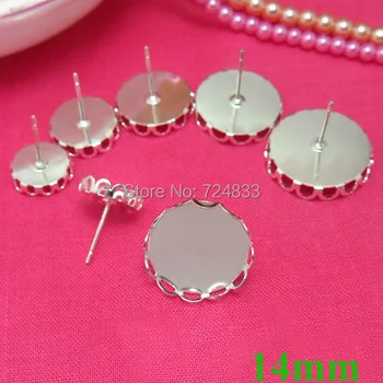 

Blank Earrings Bases 14mm Round Hollow Bezel Tray Cabochon Stud Earrings Post Settings Findings Silver Plated Brass Wholesale