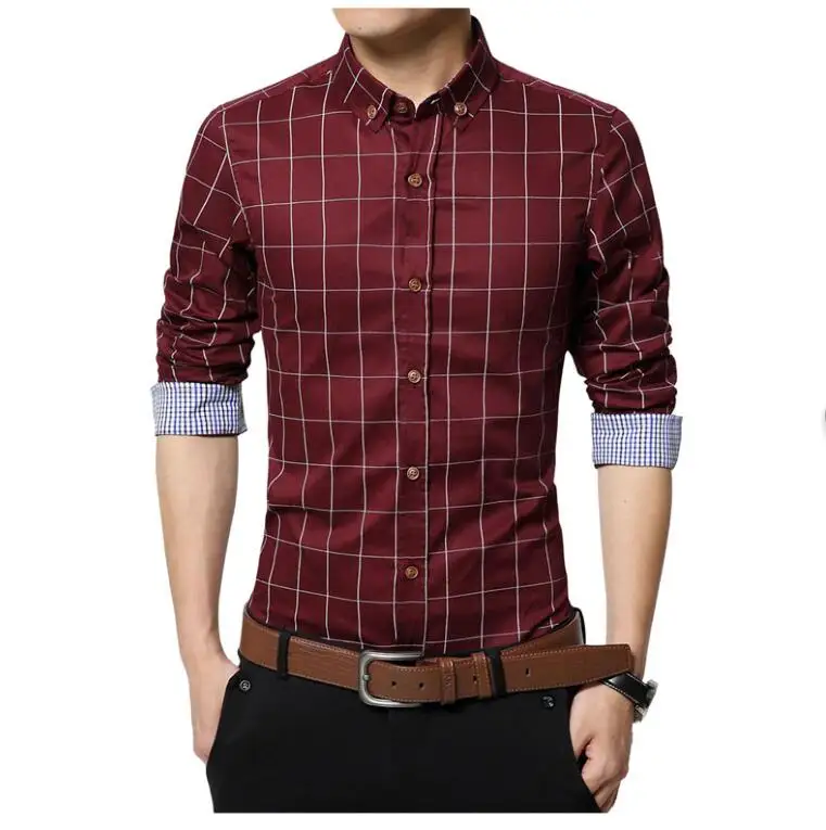 Новинка, летняя мужская клетчатая рубашка, модная мужская рубашка с коротким рукавом, высокое качество, хлопок, повседневная мужская рубашка размера плюс 5XL - Цвет: Wine red