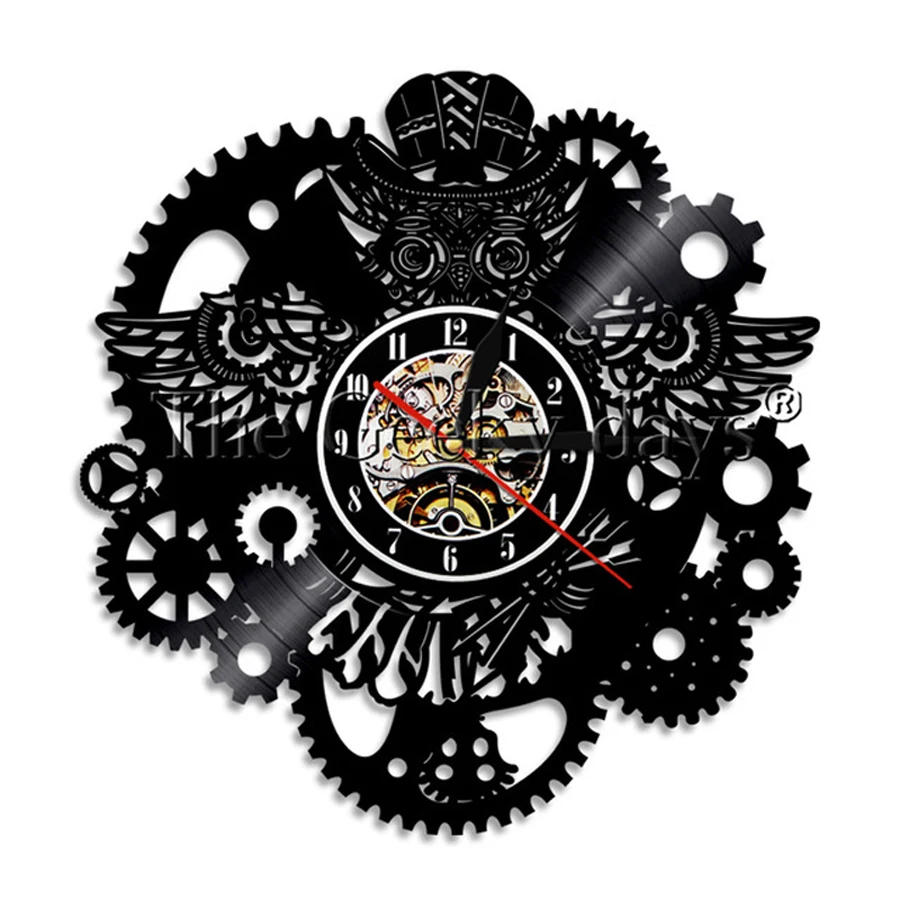 

Steampunk Vinyl Record Wall Clock Modern Design 3D Stickers Punk Steam Gear Vintage Vinyl Clocks Wall Watch Home Decoration