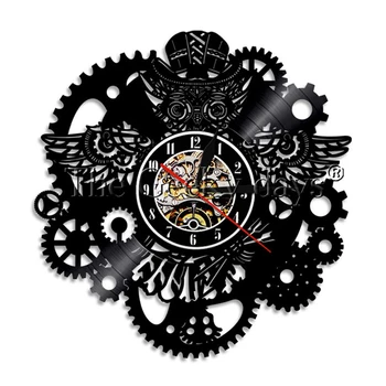 

Steampunk Vinyl Record Wall Clock Modern Design 3D Stickers Punk Steam Gear Vintage Vinyl Clocks Wall Watch Home Decoration