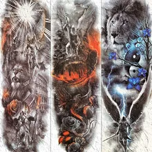 YURAN крутые мужские полные руки поддельные татуировки Временные огонь феникс Ангел Татуировка воина наклейка для женщин хна Львиный рыцарь бумага для тату