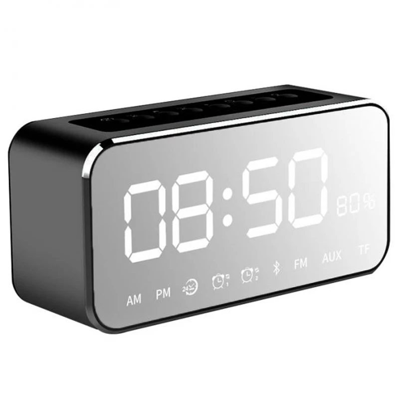 Портативный mp3-плеер Зеркало Led стерео динамик s Bluetooth динамик с fm-радио Время Будильник - Цвет: Black