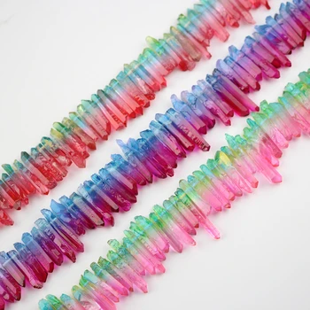 

3 Color Choice,Natural Quartz Drilled Stick Point Beads Pendants Strand,Gradient Color Raw Crystal Quartz Stones Tusk Spike Bead