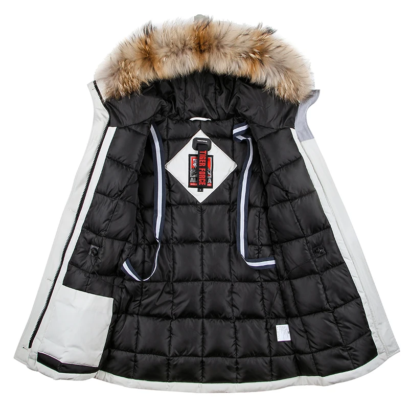 TIGER FORCE 2017 Women Winter Coat Parka Padded Coat Winter Jacket Women European Size Real Raccoon Fur Collar Free Shipping