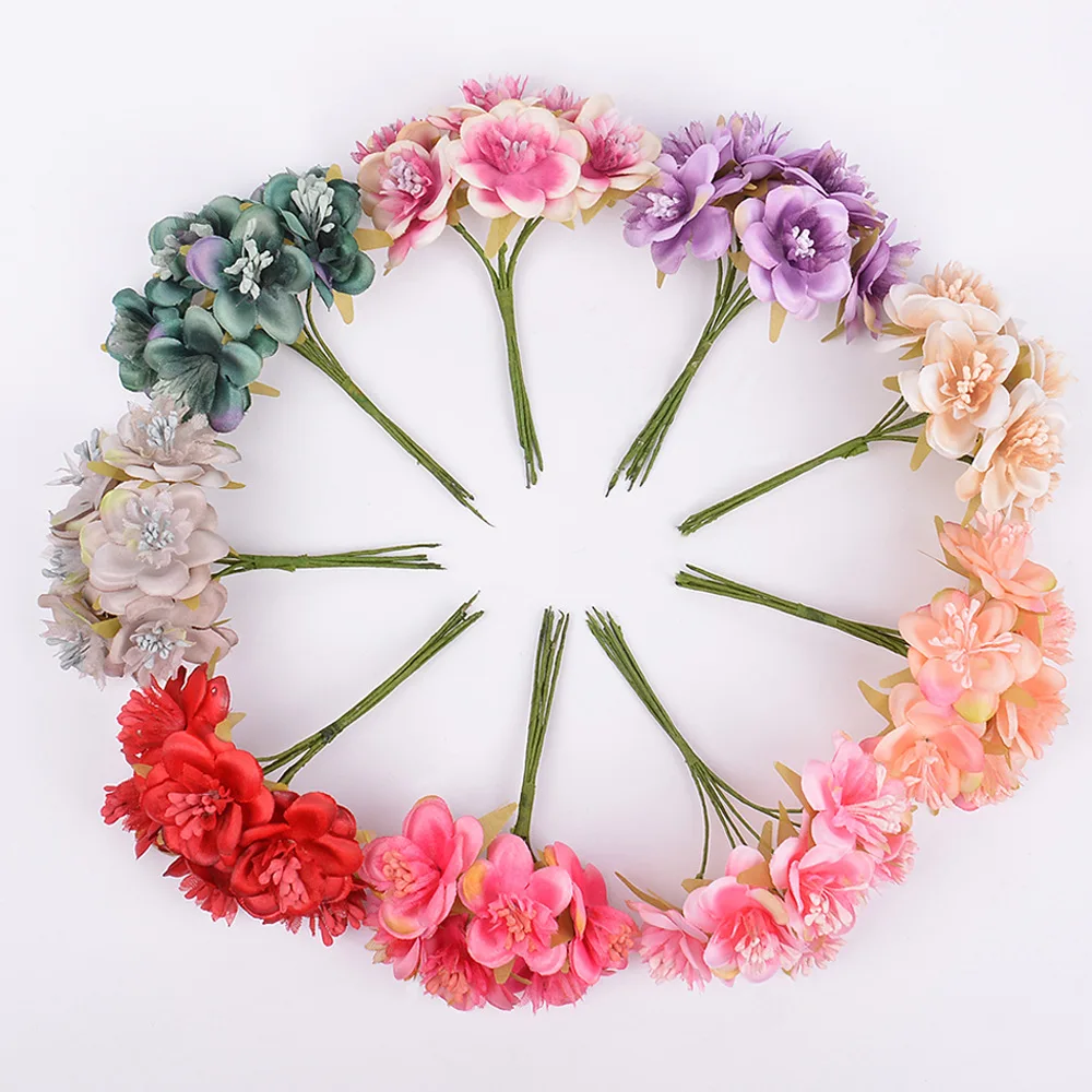 

11cm Artificial Flower Bouquet 6 Flower Heads Silk Fake Flower 5pcs/lot for DIY Home Wedding Party Decoration AQ199