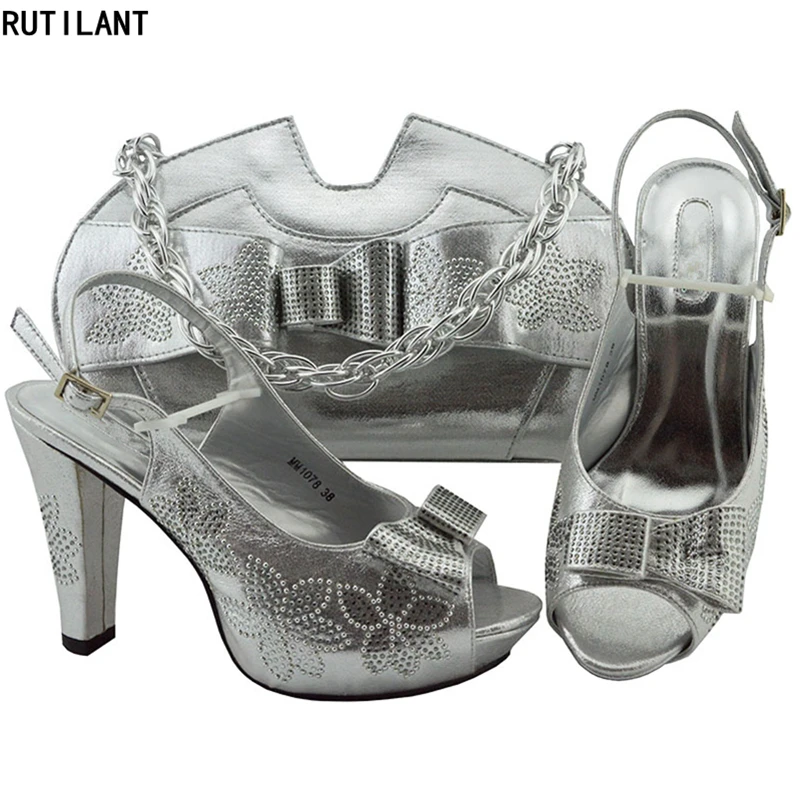 

New Fashion African Matching Shoes and Bags Italian In Women Nigerian Women Wedding Shoes and Bag Set Decorated with Appliques
