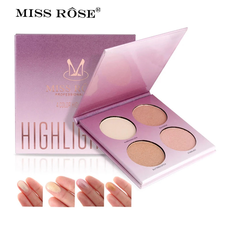 

MISS ROSE NEW 4 Color Glow Kit Highlighter Makeup Base Illuminator Highlight Face Contour Golden Bronzer Shimmer Cosmetic Kit