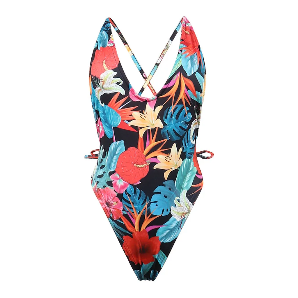 Ladies's Sexy Deep V Backless Print Stitching Swimsuit Coveralls | Спорт и развлечения