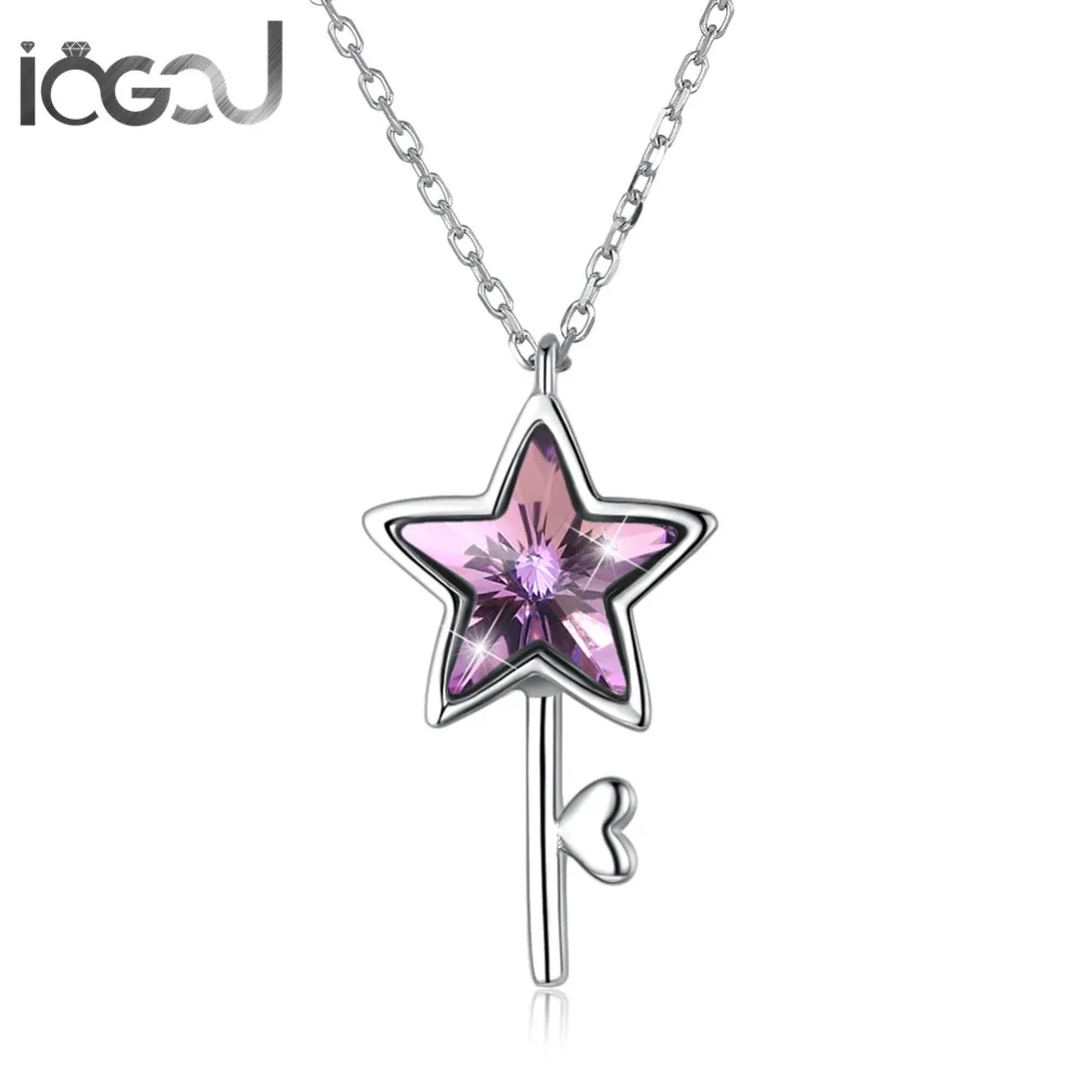 

IOGOU 925 Sterling Silver Sky Blue/Purple Star Colorful Crystal From Swarovski Trendy Handmade Star Key Silver Pendant Necklace