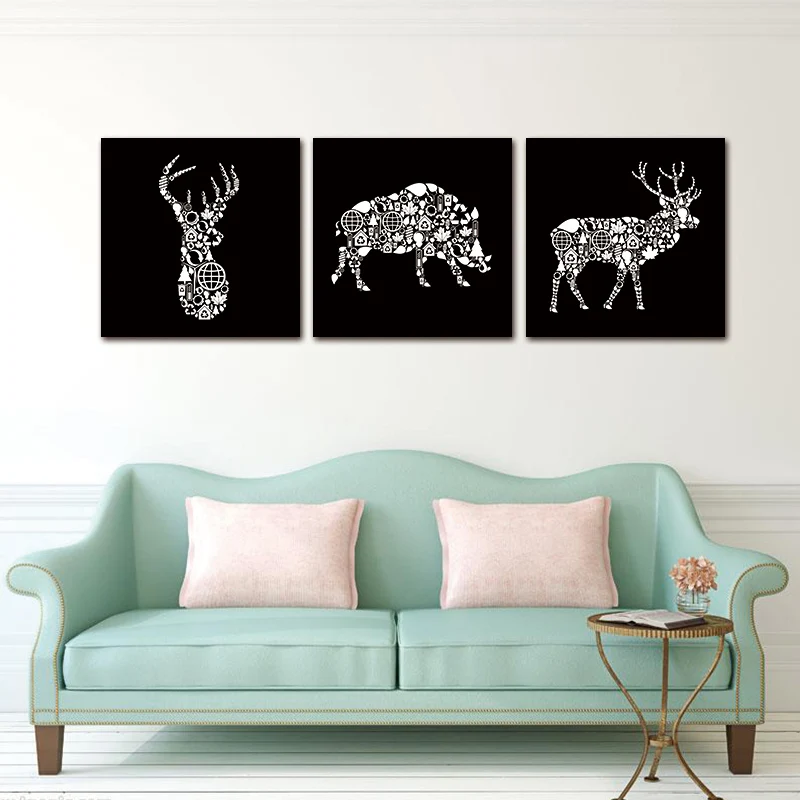 

Wall Art Pictures canvas Painting 3PCS print on Creative White Deer Head Boar Art Modern AbstractAtelier Studio Bedroom no frame