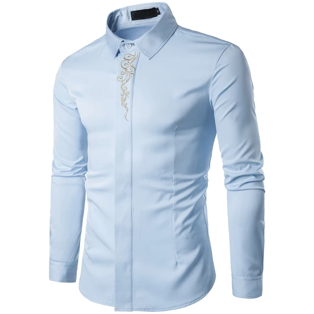 Mens Hipster Casual Slim Fit Long Sleeve Button Down Dress Shirts Tops ...