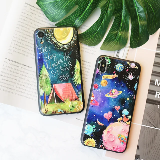 

Starry space universe 3D Relief phone Cases for iphone X XR XS XS Max soft silicon Case For iphone 6 6s 7 8 Plus cover