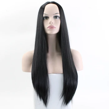

JOY&BEAUTY Black Brown Golden Gray Long Straight Wig High Temperature Fiber Synthetic Wig 24 inch Matte Women Wig
