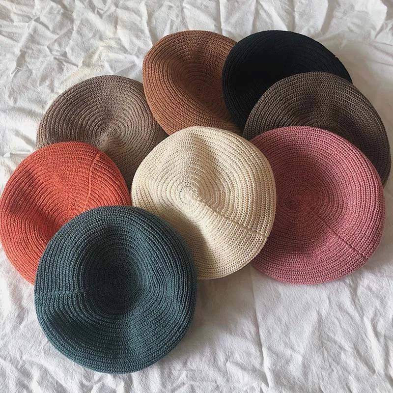 

Women Fashion Cap Sweet All-match Cute Concise Retro Solid Color Flat Personality Berets Summer Beach Sport Hats Women