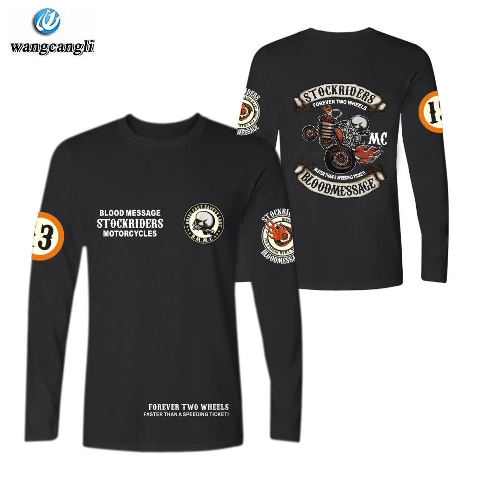 Череп Stockriders мотоциклетные футболки в стиле панк из хлопчатобумажной ткани