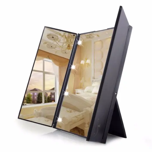 

Vanity Folding Portable Travel Illuminated Make Up Desktop Mirror w 8 LED Light