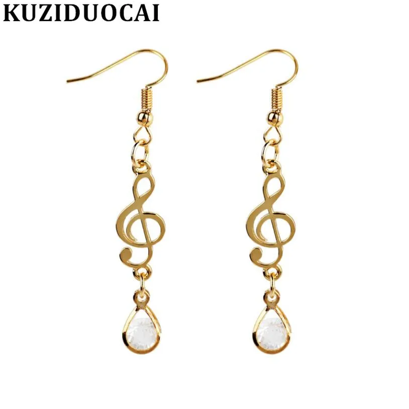 

Kuziduocai New Fashion Jewelry Zircon Droplet Musical Symbol Dangle Statement Drop Earrings For Women Brincos Pendientes Aretes