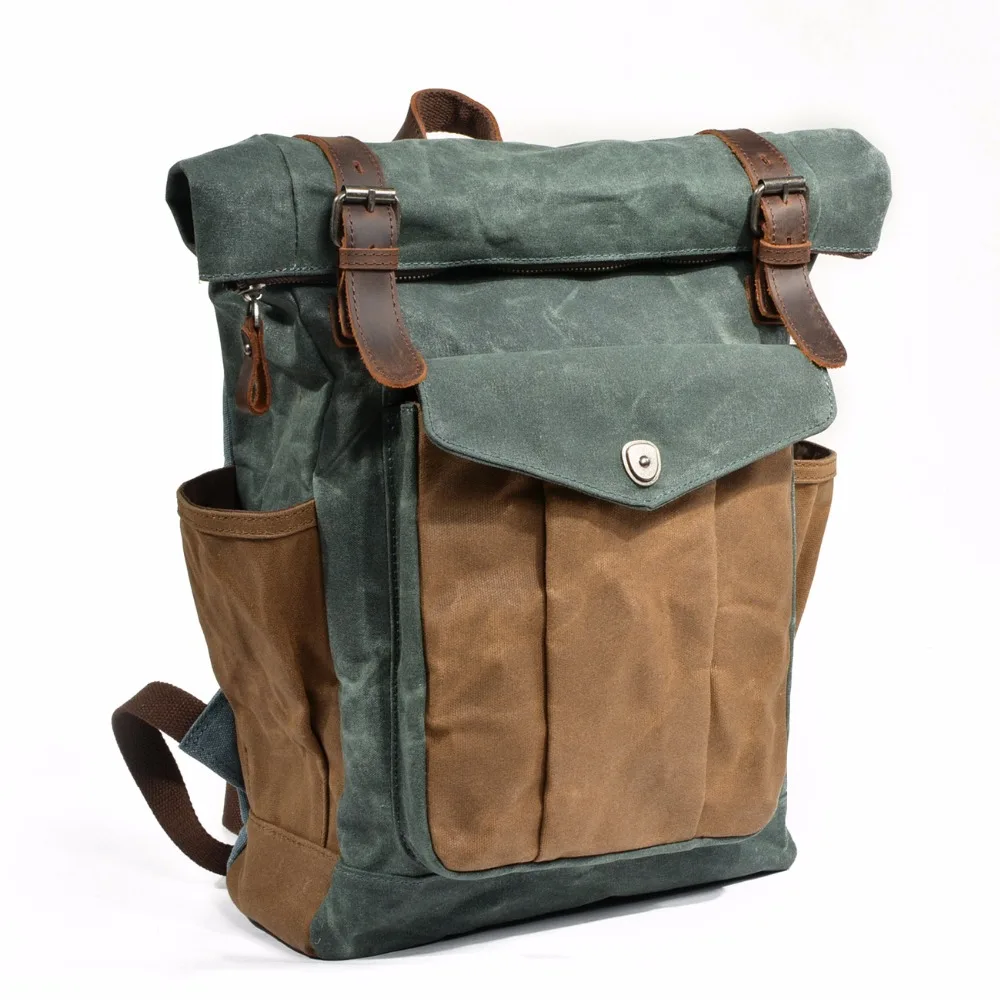 

JIULIN Luxury Vintage Canvas Backpacks for Men Oil Wax Canvas Leather Travel Backpack Large Waterproof Daypacks Retro Bagpack