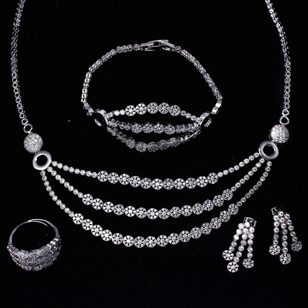 Top quality Bridal Jewelry Set Gold Color White CZ Crystal 4pcs Set