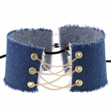 Дизайн, ручная работа, шнуровка, бант, кисточка, джинсовое колье винтажное ожерелье, для женщин, панк, трендовые, соединяющие широкие джинсы, collares collier