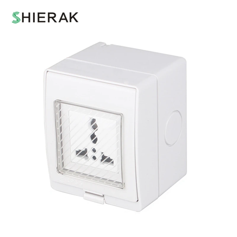 

SHIERAK Outdoor IP55 Waterproof Socket Dust-proof Universal Standard Power Socket Wall Electrical Outlet With Cover 16A 250V
