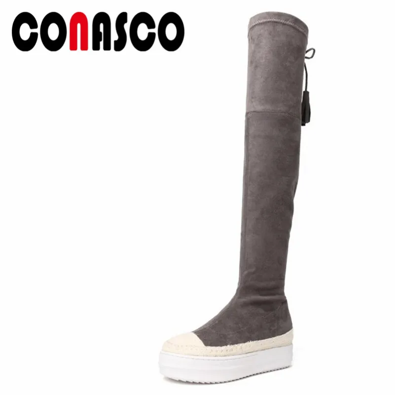 

CONASCO1New Arrival Women Over The Knee Boots Autumn Winter Warm Platforms Flats Brand Design Casual Quality Vintage Shoes Woman