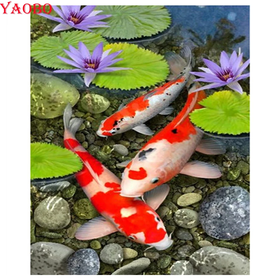 

Koi pattern Diamond Painting Lotus Leaf goldfish Blessing Fish DIY 3D Diamond Embroidery Cross Stitch Mosaic Picture by Numbers