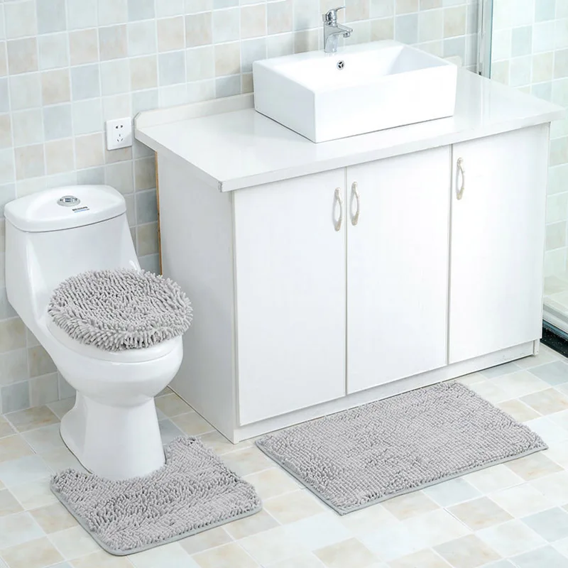 

1 Set Closestool Mat Square Round U Shape Chenille Anti-slip Mats for Bathroom BDF99