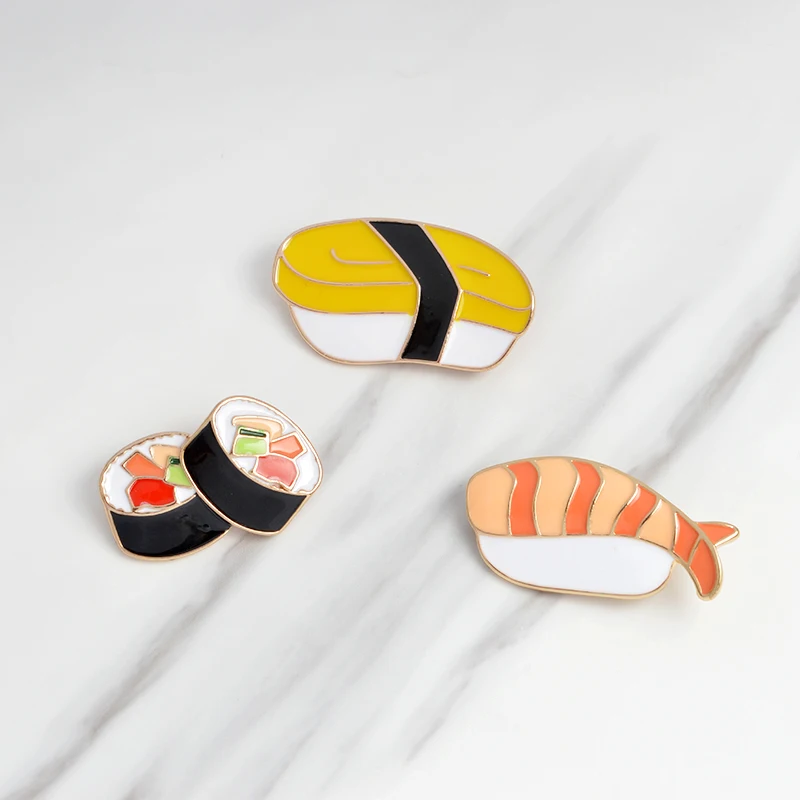 Я люблю суши! Милые Kawaii Японская еда Gimbap лист морских водорослей лосось Нори Суши креветки значки на булавке милые эмалированные броши на булавке Декор