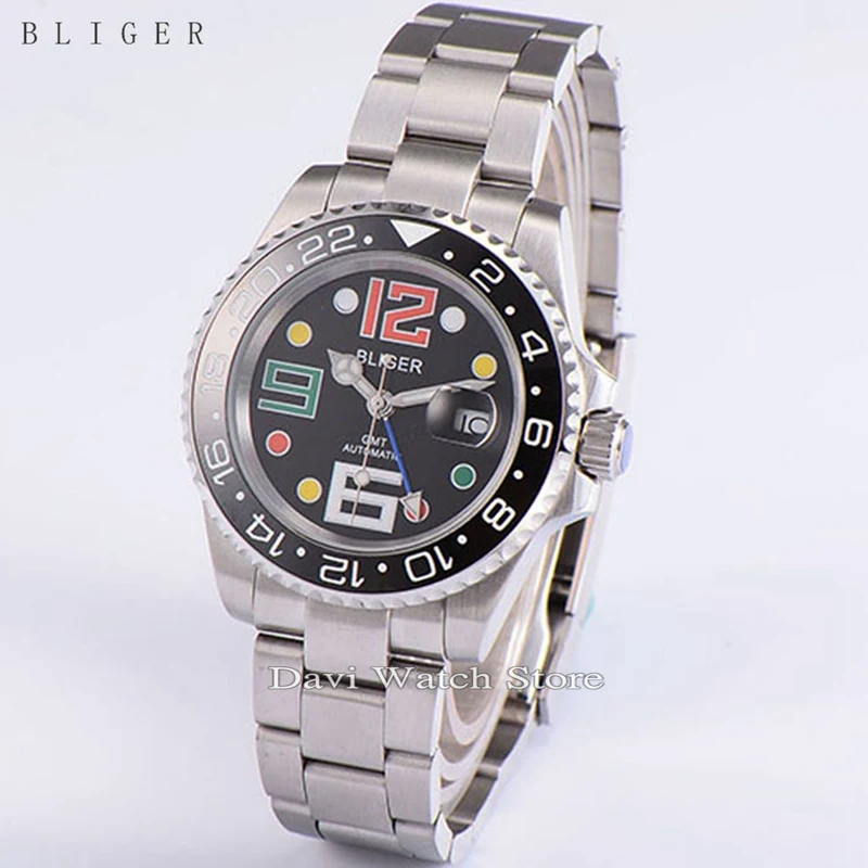 

40mm Bliger Date Day Ceramic Bezel GMT Luminous sapphire Automatic Watch