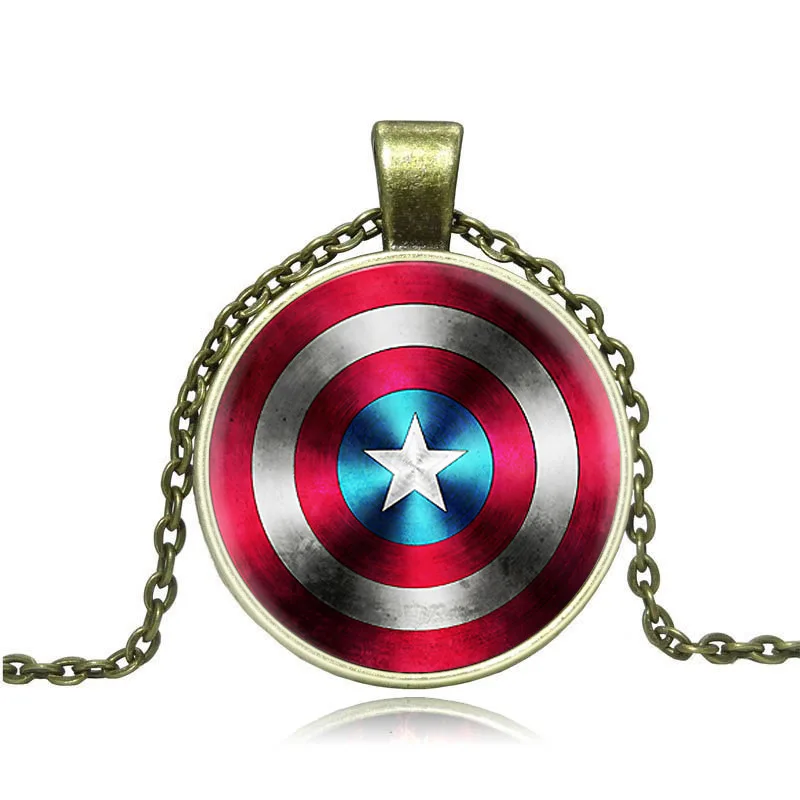 

Fashion Anime Coin Necklace Steampunk Alloy The Avengers Captain America Shield Star Glass Art Necklaces& Pendants Men