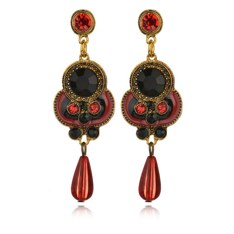 

SexeMara 2019 New Fashion Bohemia Enamel Beads Statement Earrings Vintage Rhinestone Drop Earrings For Women Jewelry
