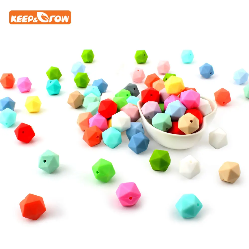 

Keep&grow 10Pcs Icosahedron Silicone Beads 14mm Baby Teether Bead For Pacifier Chain Hedra Chewing Beads Necklace Teething Toys