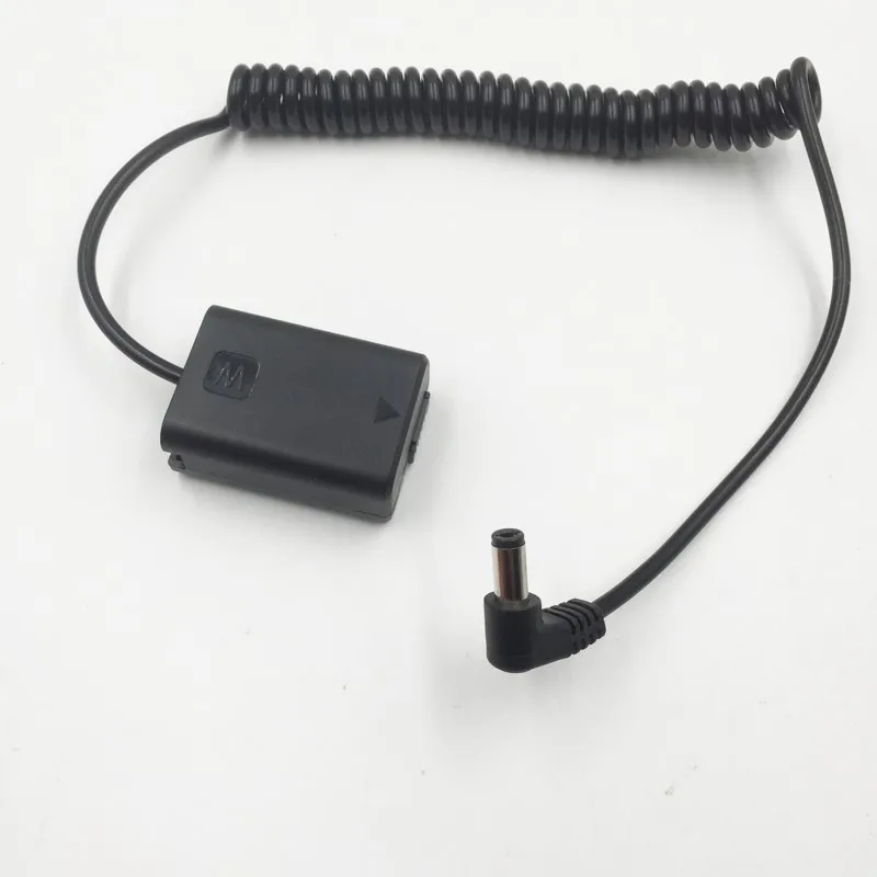 NP FW50 A7S Battery Package to 5.5*2.5 Angled Male plug, Spring Coiled