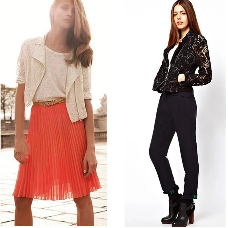 Neophil 2018 Autumn Winter Fashion Long Sleeve Zipper Hollow Out Lace Biker Black Short Jackets Ladies Office Work Wears C08015