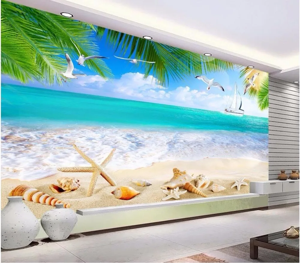 3D Summer Ocean Beach Self Adhesive Living Room Door Murals Wall Sticker Decor