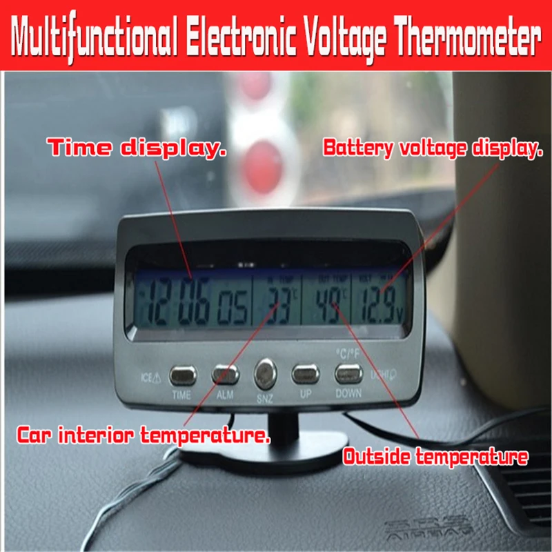 

Car Calendar Clock and Voltmeter Car Inner and Outer Thermometer LCD Display Car Supplies