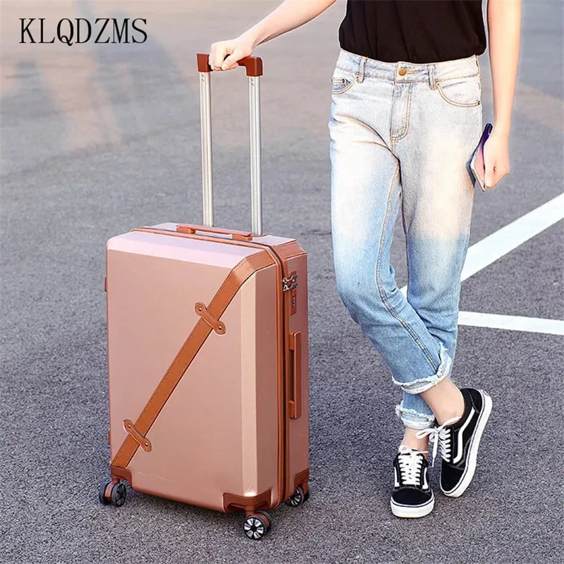 Klqdzms ABS+ PC бленда для объектива 20/24 дюйма Для женщин путешествия чемодан-тележка на борт чехол для девочек прокатки Чемодан на колесах