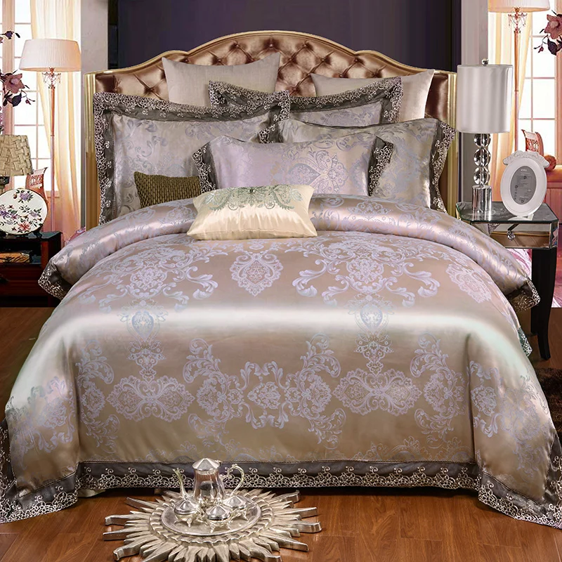 

Satin Jacquard Luxury Bedding Set Queen King size Cotton Bedsheet Fitted sheet set Lace Duvet Cover Bed set juego/ropa de cama