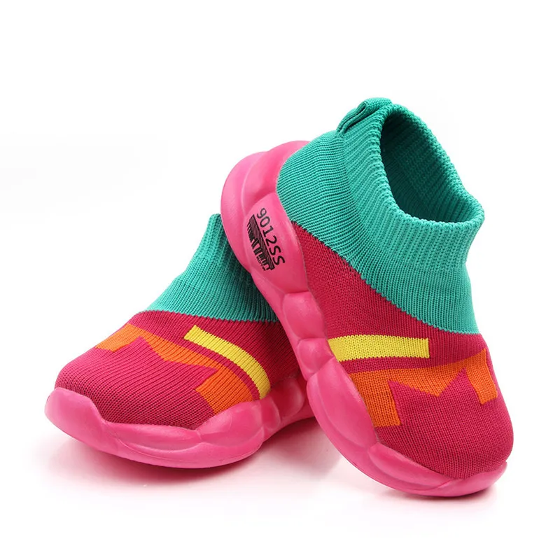 fashion net breathable sports running shoes for Children Socks Shoes Knitting Sports Shoes Elastic Sneakers woven Soft Shoes - Цвет: GN