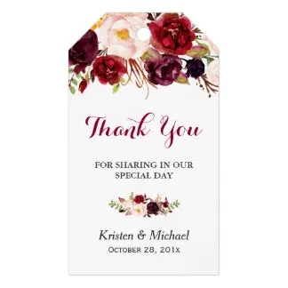 

2x3.5inch Burgundy Marsala Floral Wedding Favor Thank You Gift Tags