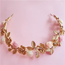 Винтажные золотые Хрустальные керамические цветы, свадебные диадемы, сплав, стразы, для торжеств, выпускного вечера, корона, невесты, ободки, свадебные аксессуары для волос